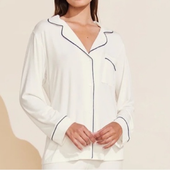 Gisele Pj Long Sleeve Pajama Top| Ivory/Navy - Picture 1 of 13